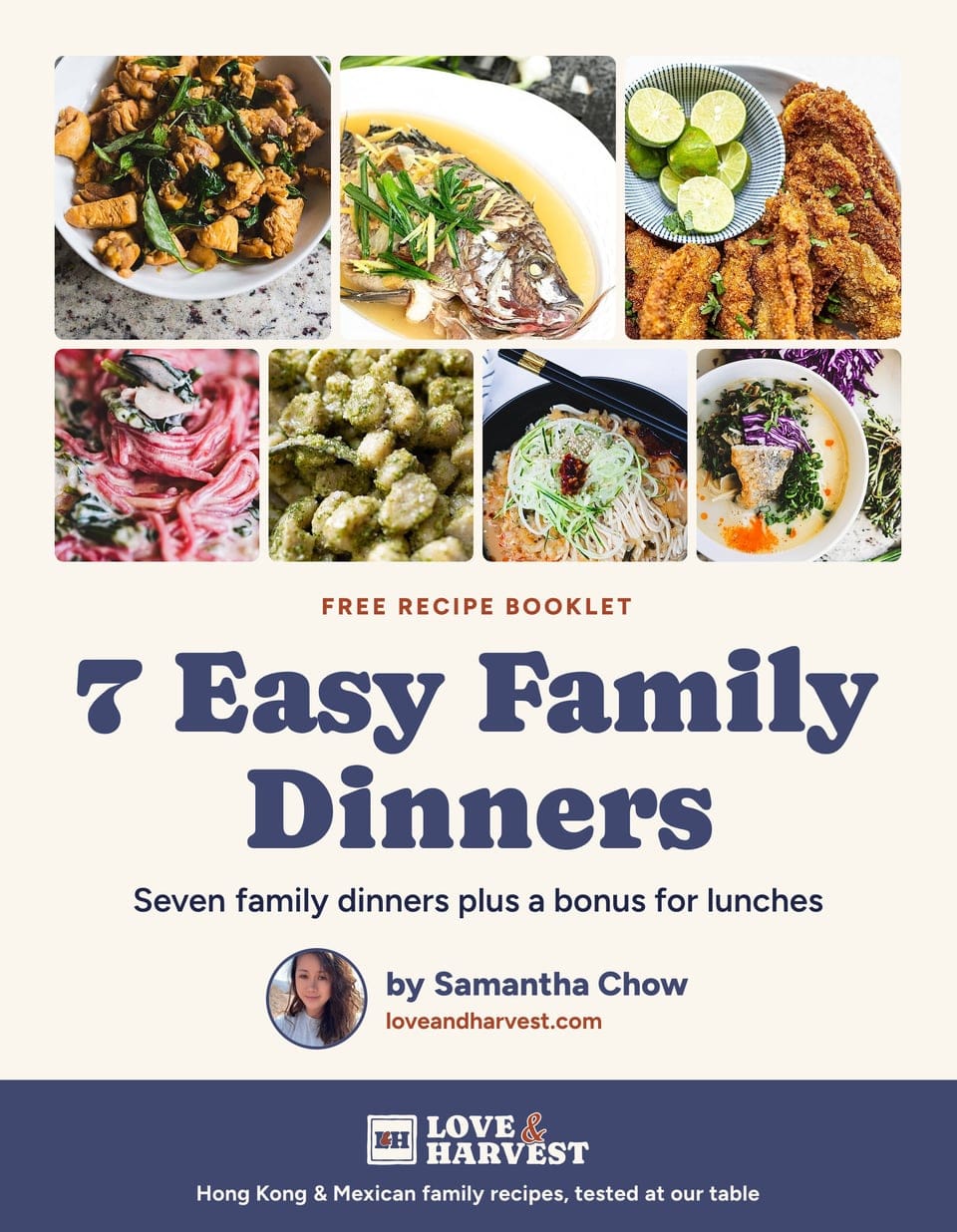 Cover of the free PDF: 7 Easy Family Dinners